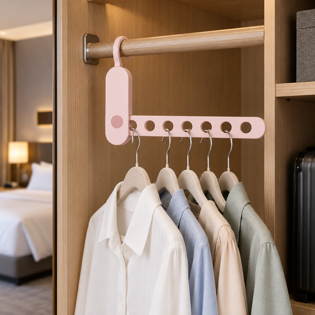 🧳 Folding Hanger | Durable Plastic | Travel | Frequent Travelers | 7-Hole Design