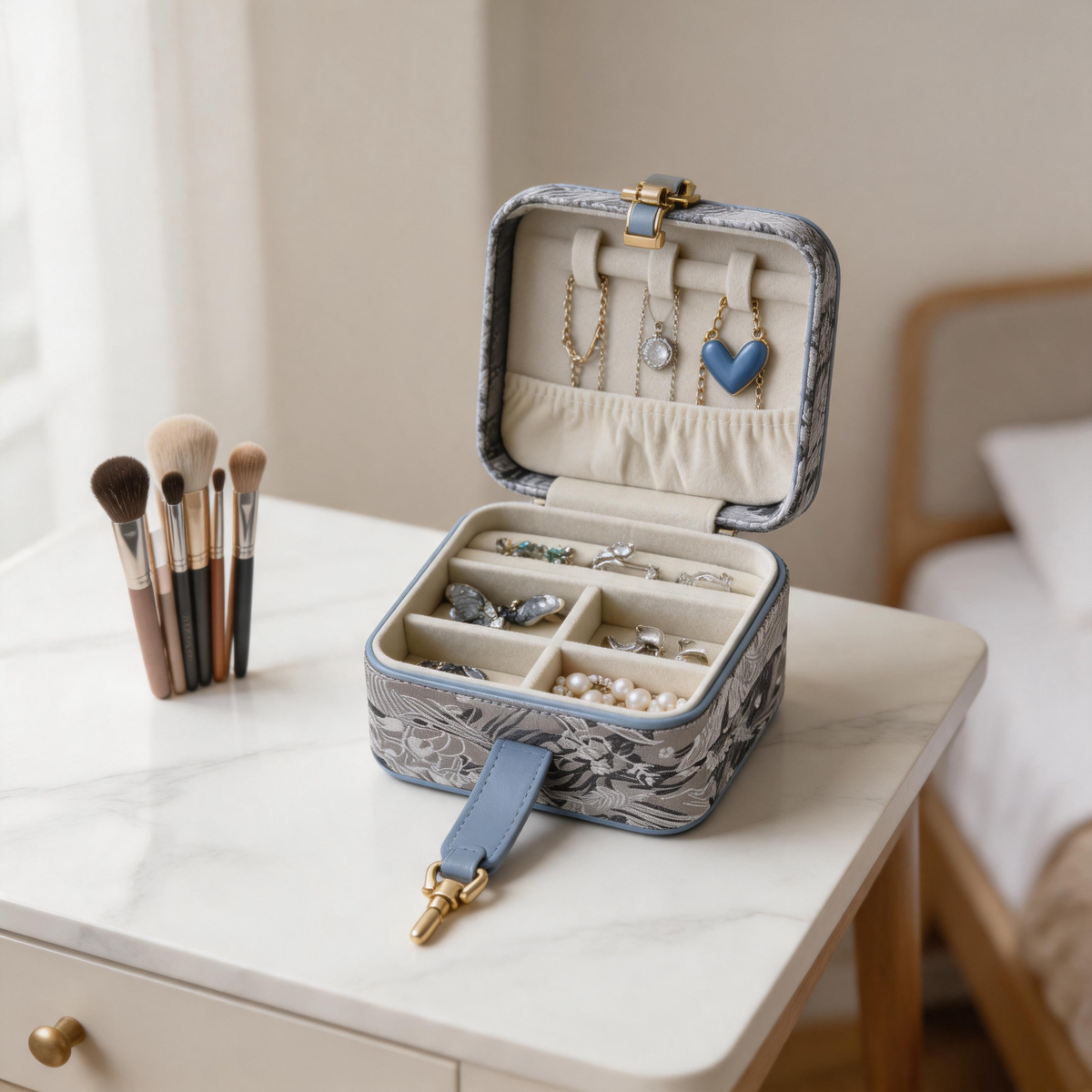 💎 Jewelry Organizer | Jacquard PU | Travel | Her | Compact Elegance
