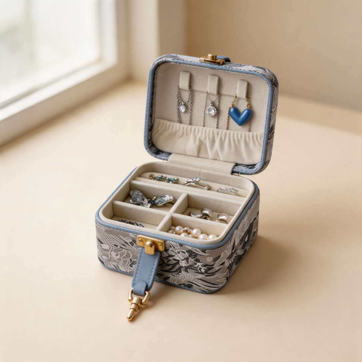 💎 Jewelry Organizer | Jacquard PU | Travel | Her | Compact Elegance