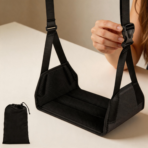 ✈️ Travel Footrest | Mesh Fabric | Flights | Travelers | Cushioned Comfort