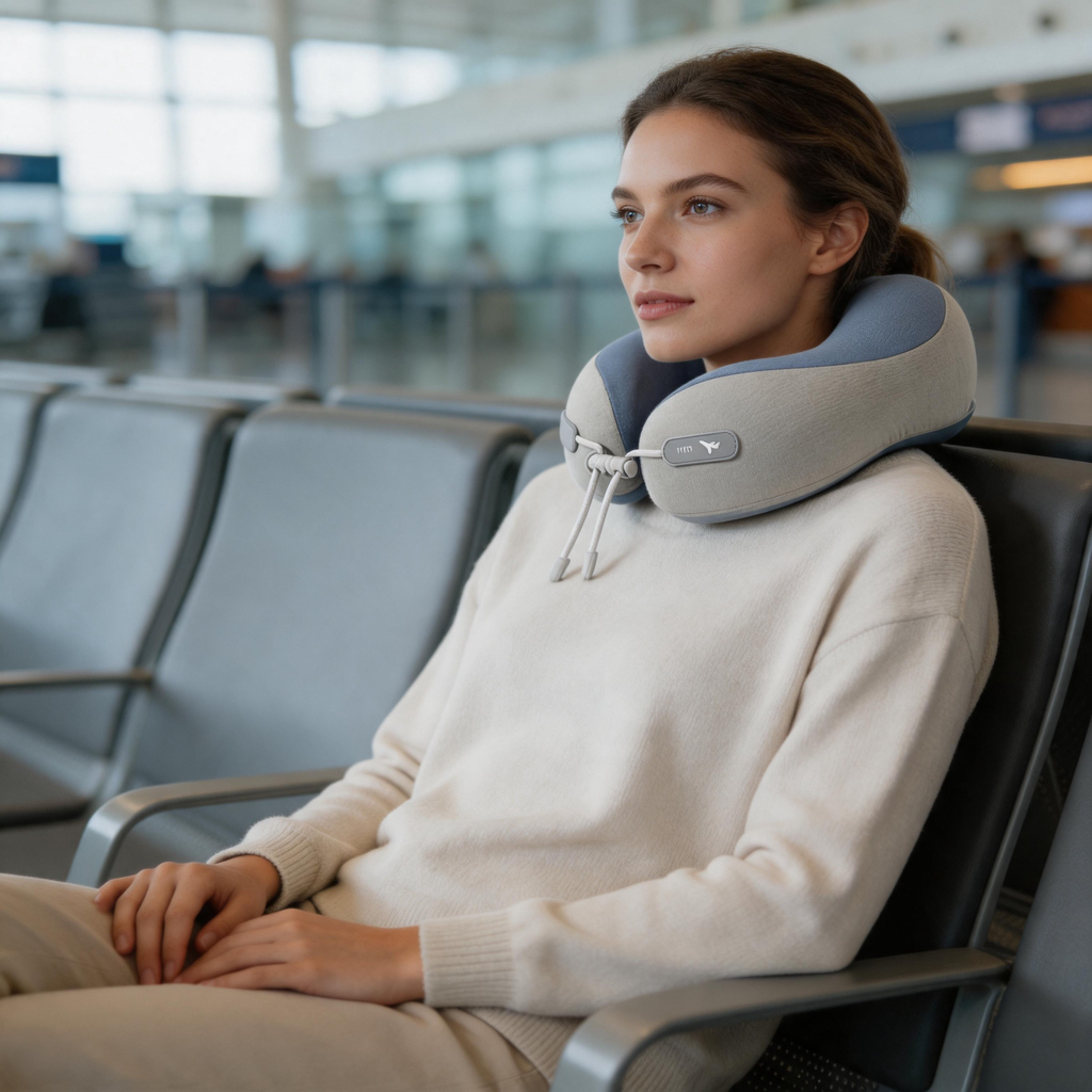 ✈️ Travel Neck Pillow | Soft Fabric | Flights | Travelers | Dual-Tone Comfort