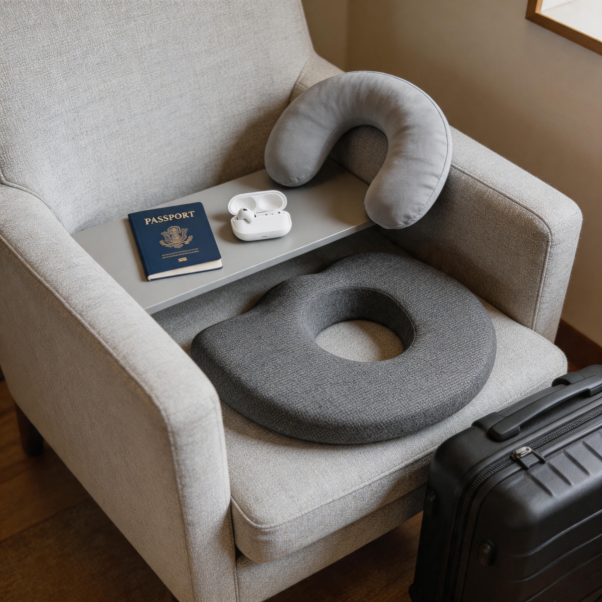 ✈️ Travel Comfort | Fabric Cushion | Flights | Travelers | Ergonomic Support
