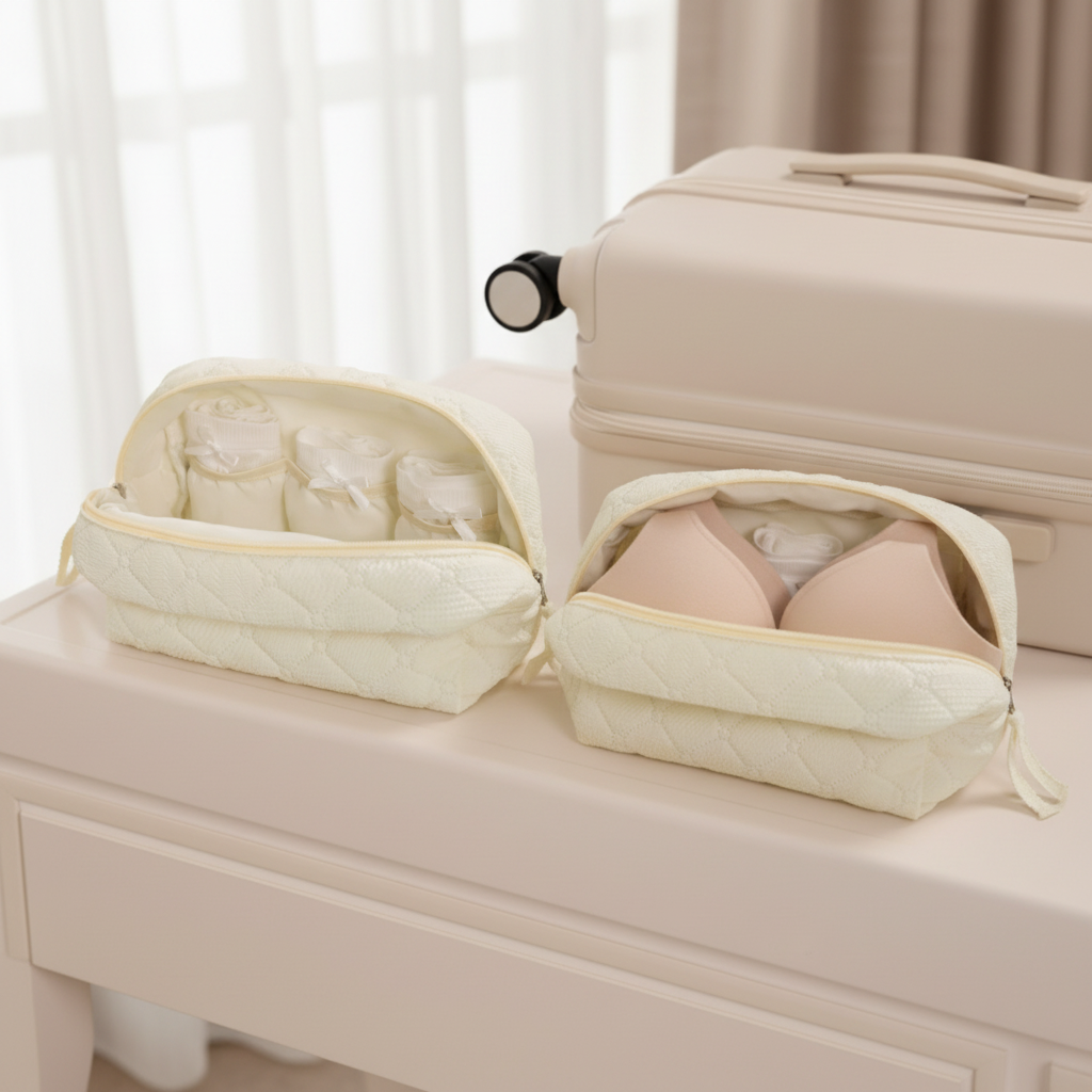 🌙 Lingerie Organizer | Quilted Fabric | Travel Packing | Women Travelers | Protective Storage
