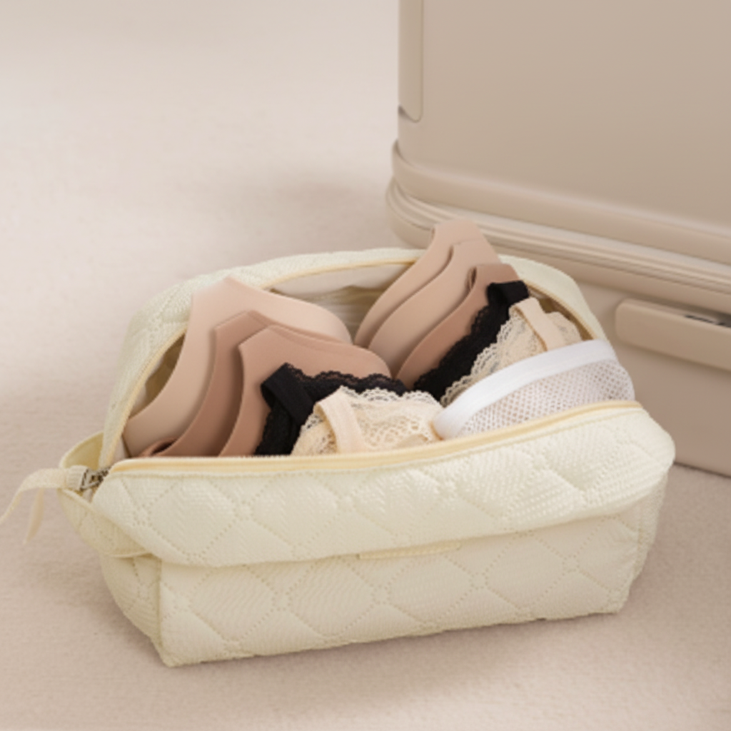 🌙 Lingerie Organizer | Quilted Fabric | Travel Packing | Women Travelers | Protective Storage