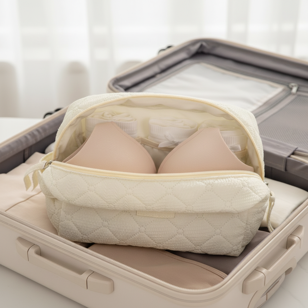 🌙 Lingerie Organizer | Quilted Fabric | Travel Packing | Women Travelers | Protective Storage