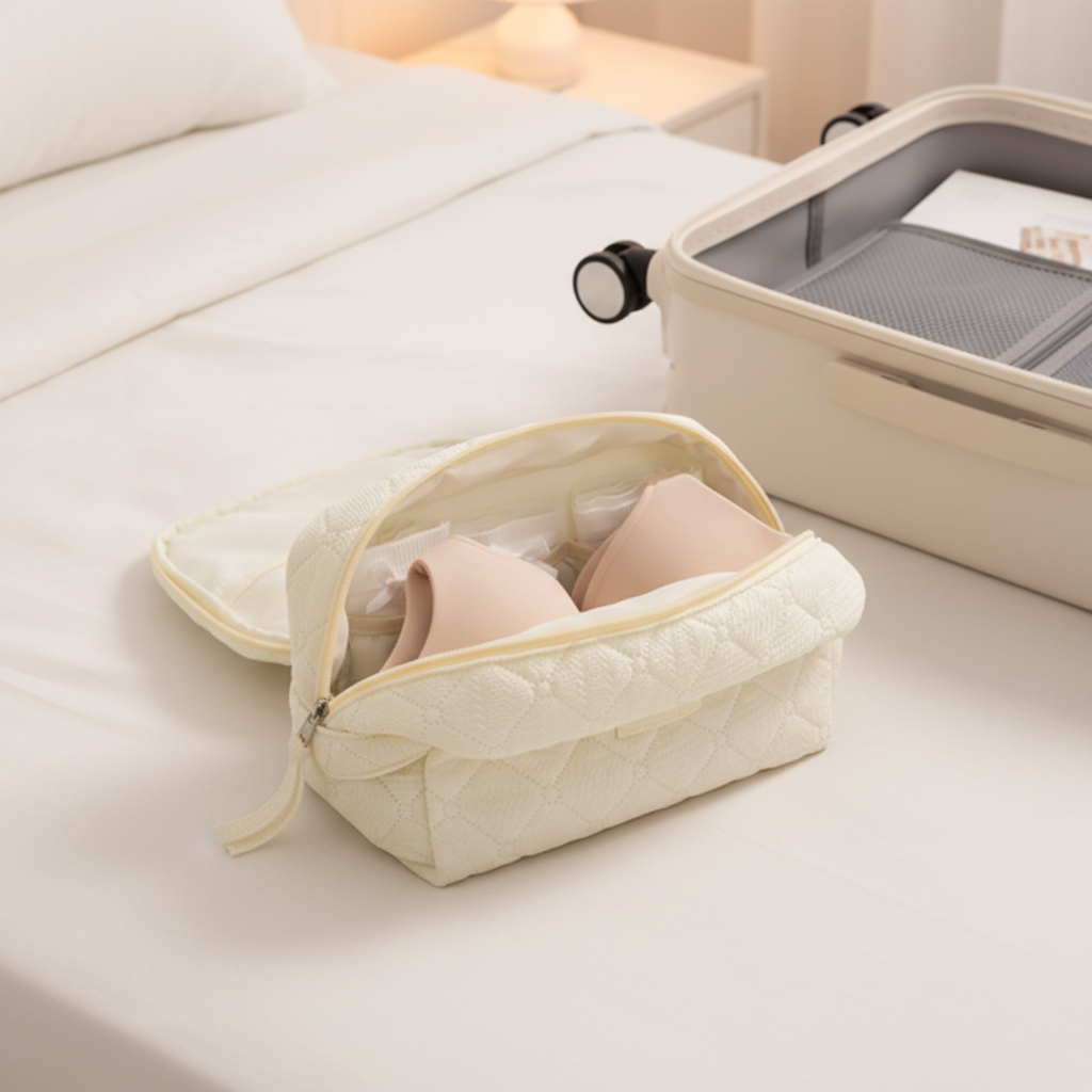 🌙 Lingerie Organizer | Quilted Fabric | Travel Packing | Women Travelers | Protective Storage