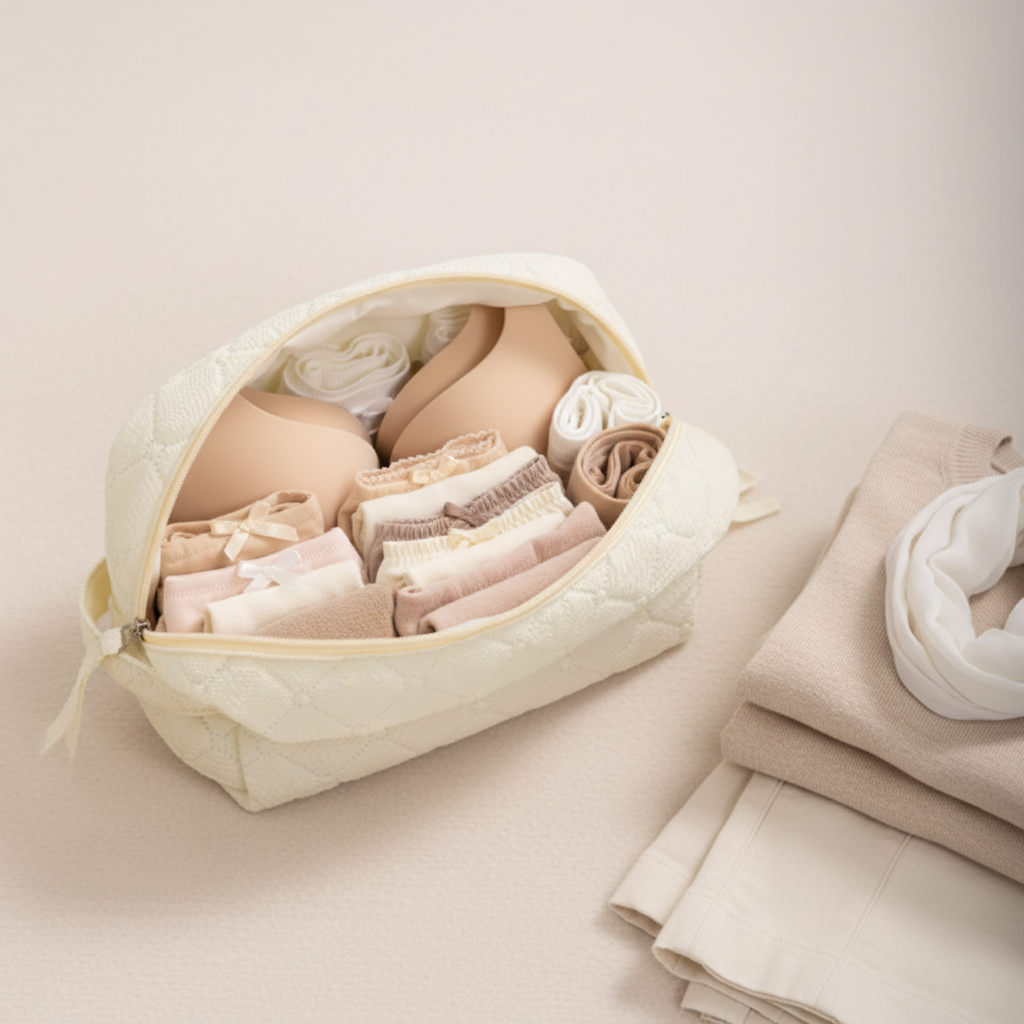 🌙 Lingerie Organizer | Quilted Fabric | Travel Packing | Women Travelers | Protective Storage